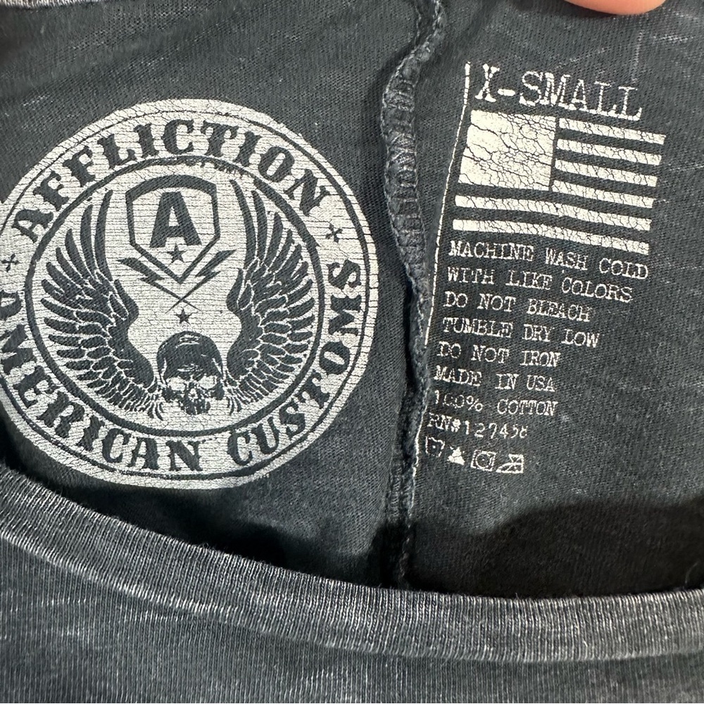 Affliction American Customs Women’s Skull Shirt Top Embellished Y2k Goth XS - Picture 8 of 11